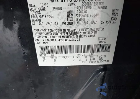 2011 Ford Edge Limited z USA, uszkodzony, nr VIN 2FMDK4KC9BBA36728